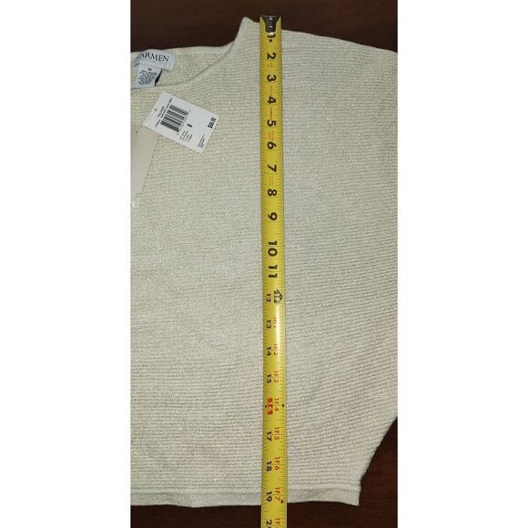 Carmen Marc Valvo Womens Ivory/Soft Gold Lurex Metallic Pullover Sweater NWT Siz - Picture 11 of 14